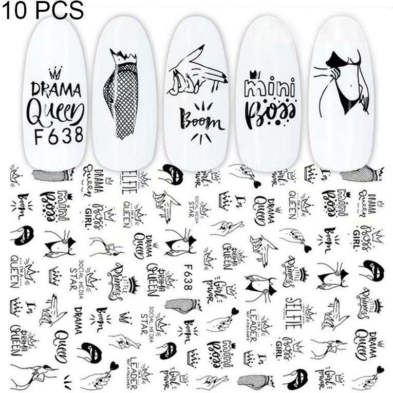 10 PCS Cartoon Heart Letters Comic Character Nail Art Sticker 3D Adhesive Nail Stickers(F638)