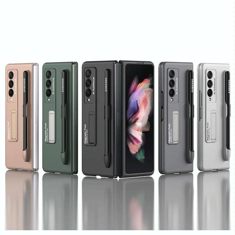 For Samsung Galaxy Z Fold3 5G GKK Ultra-thin PC Phone Flip Case with Holder & Pen Slot(Grey)