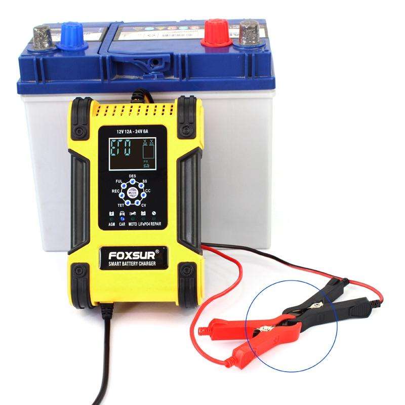 FOXSUR 12A / 12V / 24V Car / Motorcycle 7-stage Lead-acid Battery AGM Charger, Plug Type:EU Plug(...