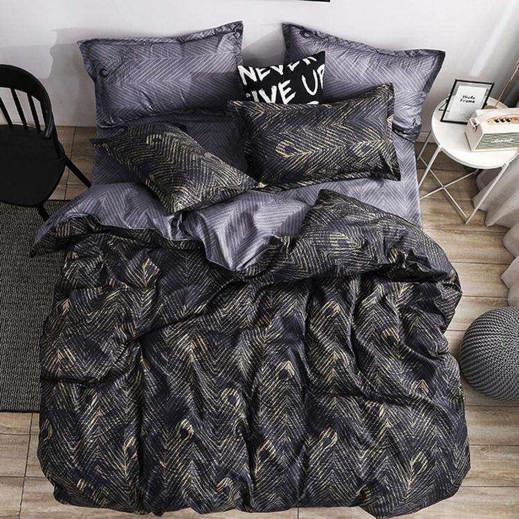 Luxury Bedding Black Marble Pattern Set Sanded Printed Quilt Cover Pillowcase, Size:220x240 cm(lu...