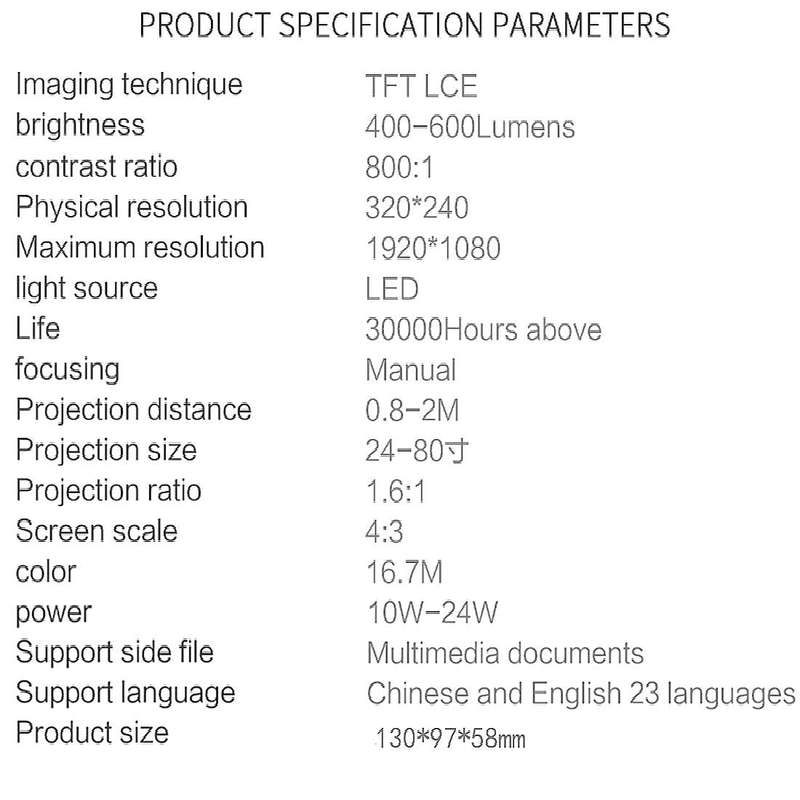 S361 80 lumens 320 x 240 Pixel Portable Mini Projector, Support 1080P, US Plug(Black)