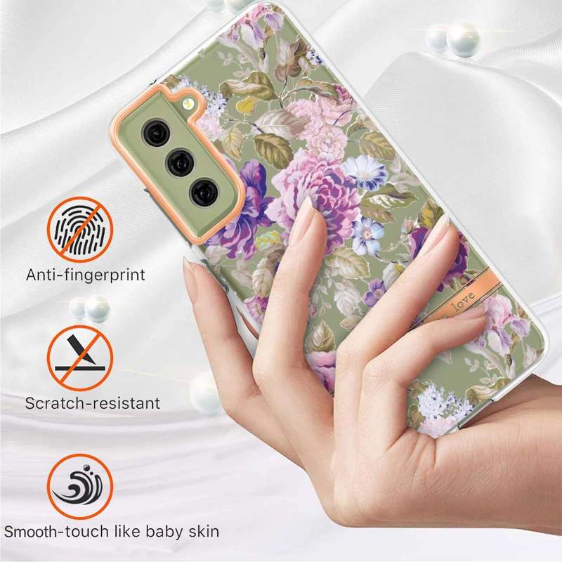 For Samsung Galaxy S21 FE 5G Flowers and Plants Series IMD TPU Phone Case(Purple Peony)