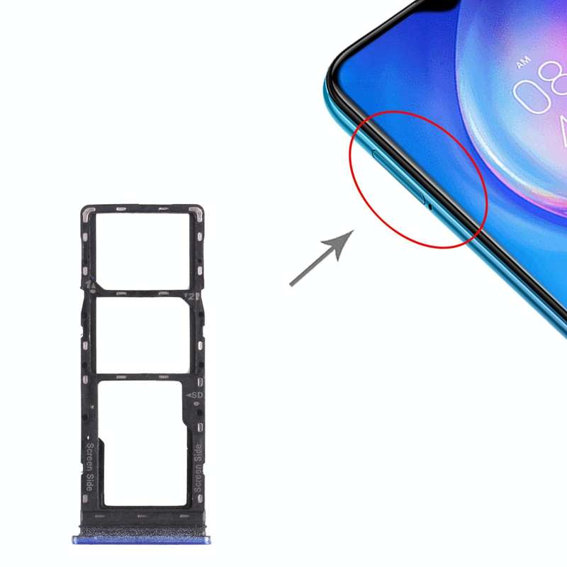 For Tecno Spark 6 Air KE6 KE6J KF6 SIM Card Tray + SIM Card Tray + Micro SD Card Tray (Blue)