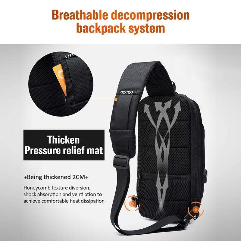 OZUKO 9223 Anti-theft Men Chest Bag Waterproof Crossbody Bag with External USB Charging Port, Sty...