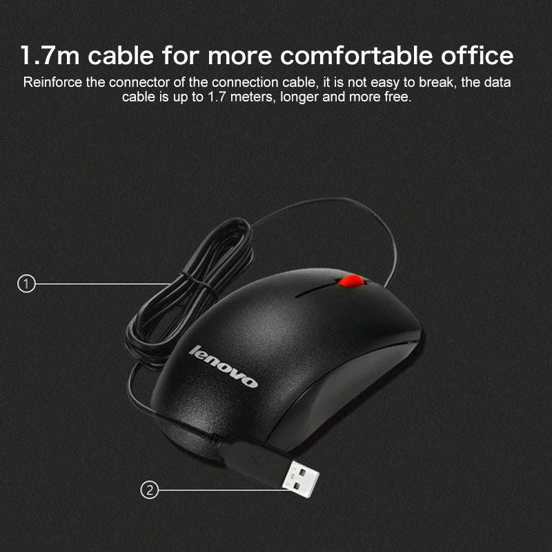 Lenovo M120 Pro Fashion Office Red Dot Wired Mouse (Black)