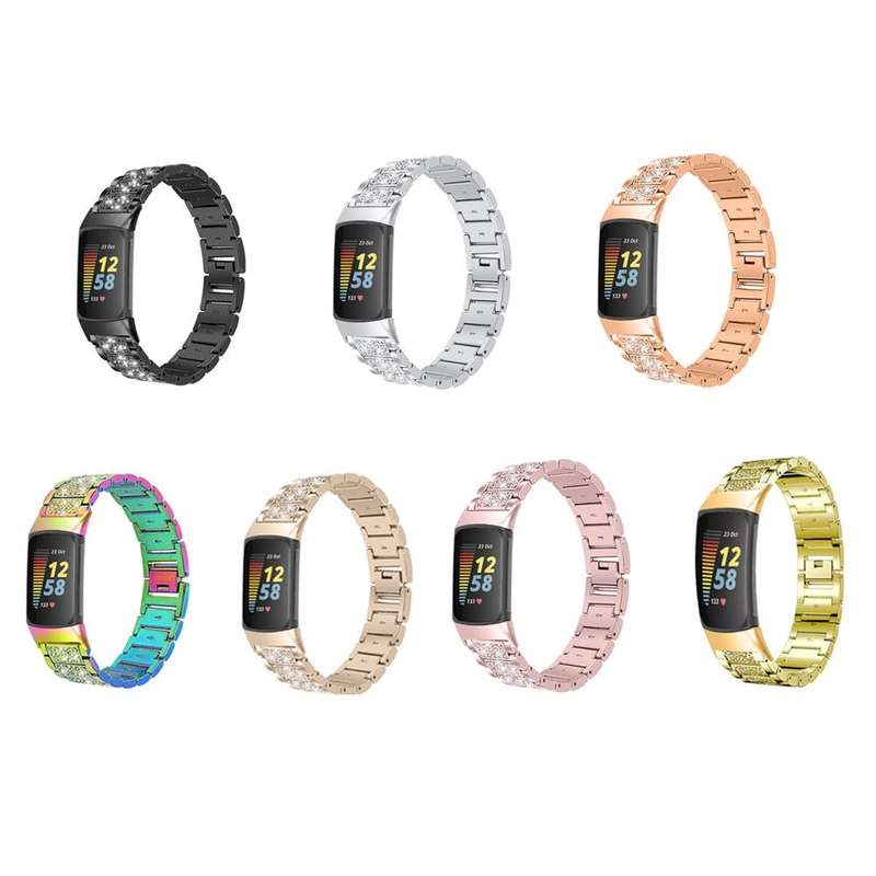 For Fitbit Charge 5 Diamond Stainless Steel Watch Band(Silver)