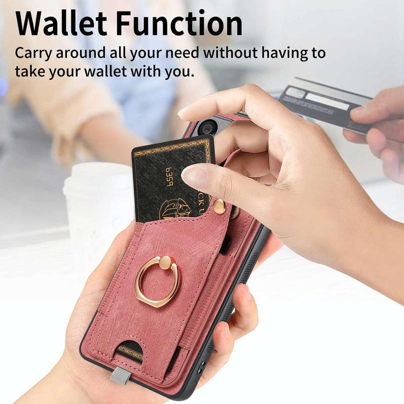 For Honor 90 Retro Skin-feel Ring Card Bag Phone Case with Hang Loop(Pink)