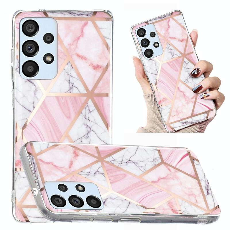For Samsung Galaxy A53 Electroplated Marble Pattern TPU Phone Case(Pink and White)