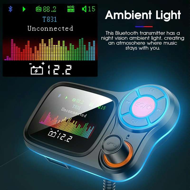 T831 Bluetooth 5.0 Car FM Transmitter Colorful Adapter Car MP3 Player
