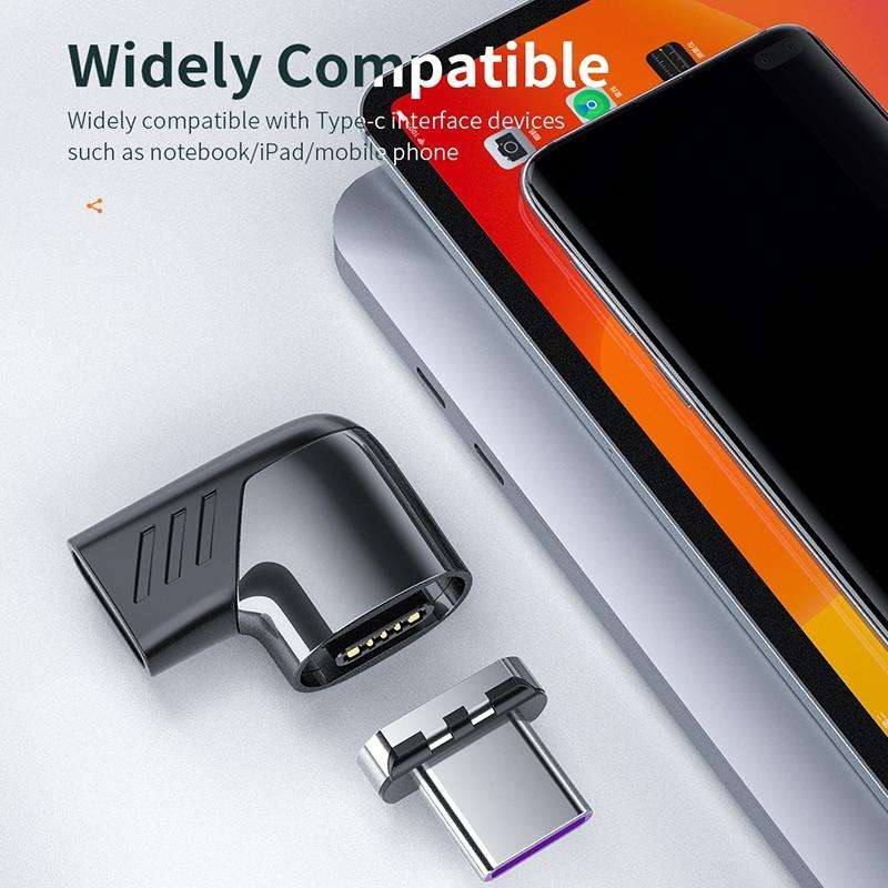 X20 100W PD USB-C / Type-C Female to USB-C / Type-C Elbow Magnetic Charging Adapter(Tarnish)