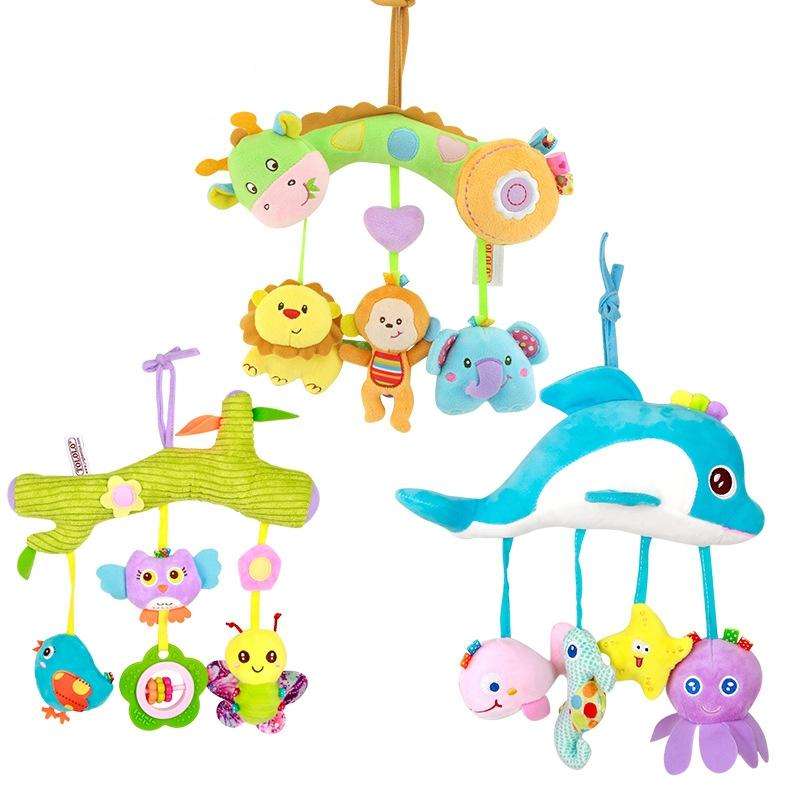 Baby Toys 0-1 Year Old Animal Bed Bells Soothing Plush Toys Baby Rattles Baby Carriage Hanging(A ...