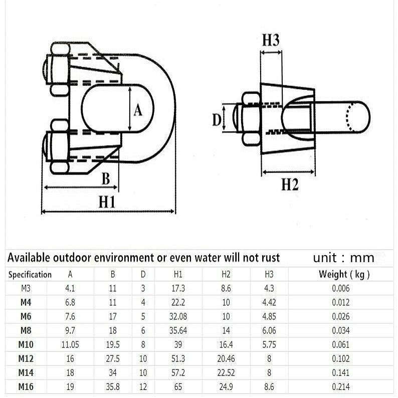 2 PCS Stainless Steel Clip U-shaped Wire Rope Card Head Rope Wire Rope Rolling Head Buckle, Speci...
