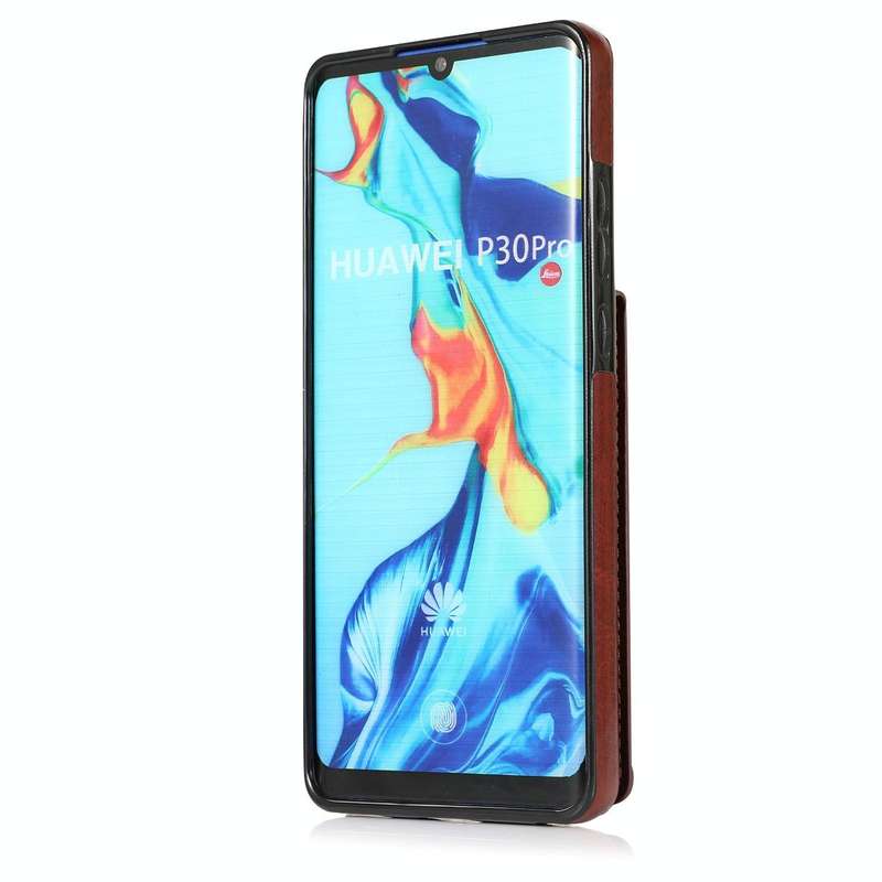 For Huawei P30 Pro Solid Color PC + TPU Protective Case with Holder & Card Slots(Brown)