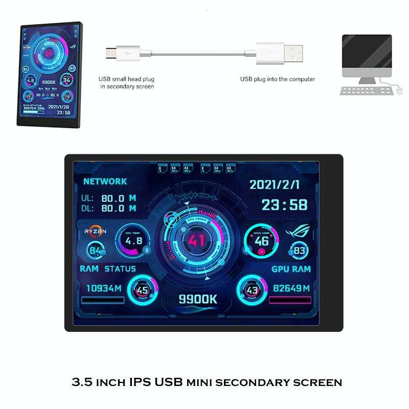 3.5 Inch IPS View All Computer Monitor USB Chassis Vice Screen Set 2 (Black)