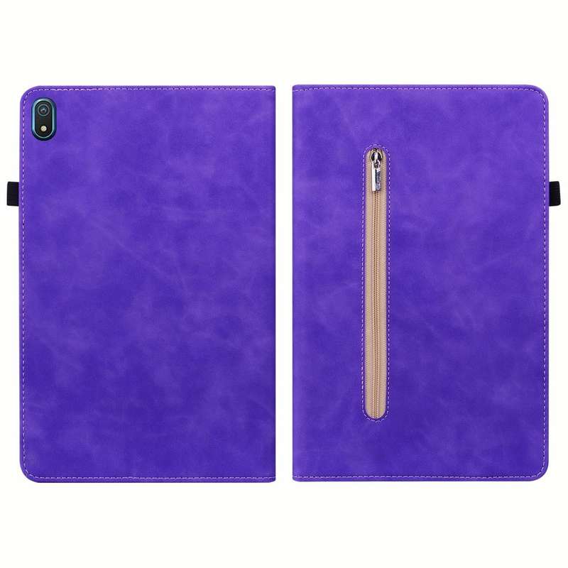 For Nokia T20 10.4 2021 Skin Feel Solid Color Zipper Leather Tablet Case(Purple)