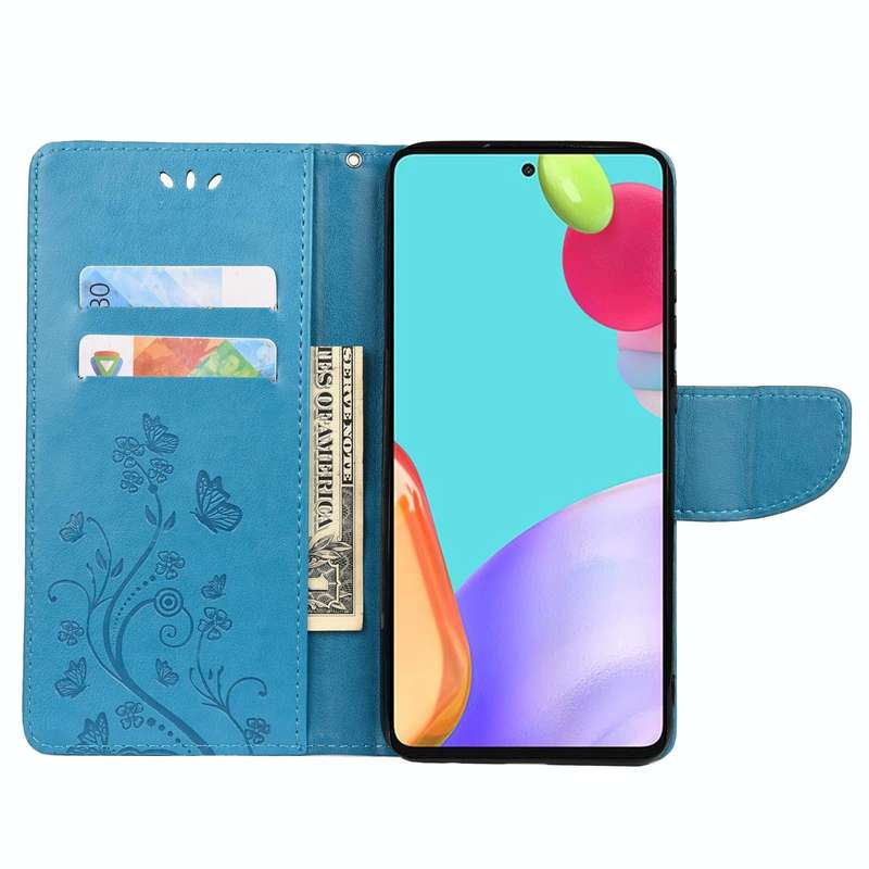 For Samsung Galaxy A23 5G Butterfly Flower Pattern Flip Leather Phone Case(Blue)