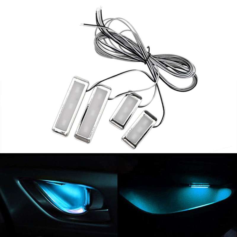 4 PCS Universal Car LED Inner Handle Light Atmosphere Lights Decorative Lamp DC12V / 0.5W Cable L...