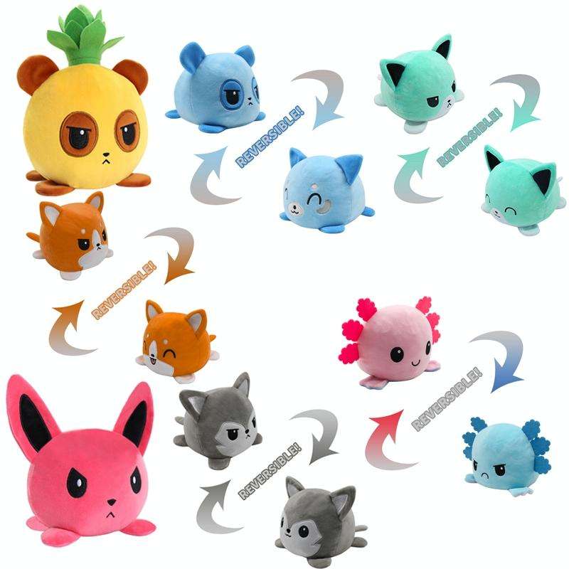 2 PCS Cute Plush Flip Toy Double-Sided Doll(Pink Black Axolotl)