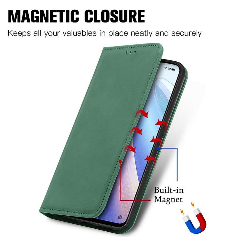 For OPPO Reno7 5G Retro Skin Feel Magnetic Flip Leather Case(Green)