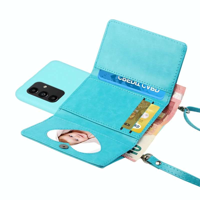 For Samsung Galaxy A54 5G Crossbody Lanyard Wallet Card Bag Phone Case(Blue)