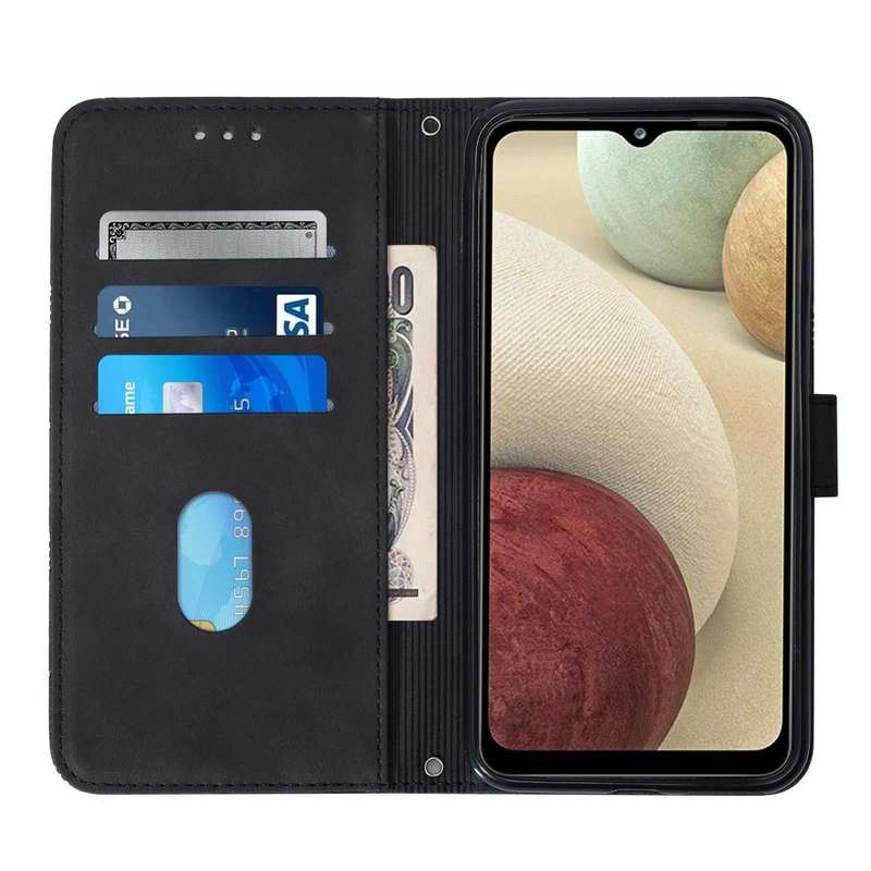 For Samsung Galaxy A12 / M12 Crossbody 3D Embossed Flip Leather Phone Case(Black)