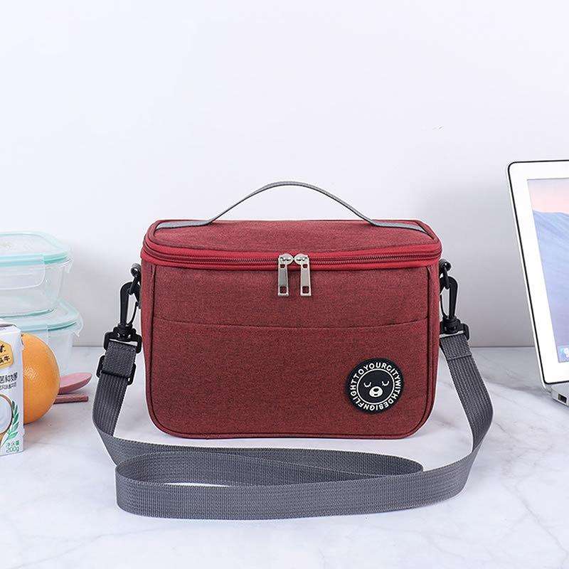 Thermal Lunch Box Bag Durable Waterproof Office Cooler Lunchbox with Strap L(Dark Red)