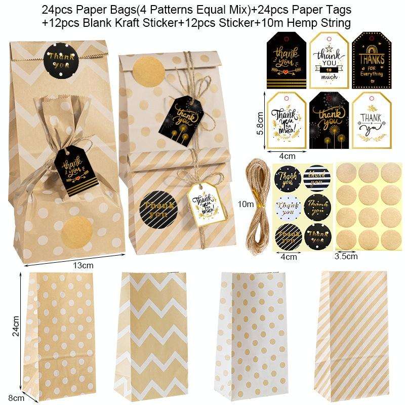 24 In 1 Point Striped Cowhide Paper Bag Retro Thanks Gift Bag Party Bakery Biscuits Candy Bag(Sty...