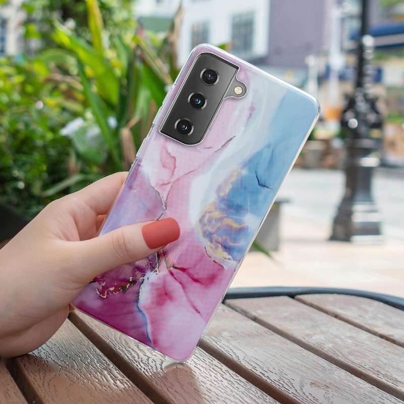 For Samsung Galaxy S21 5G IMD Marble Pattern TPU Phone Case(Pink Blue)