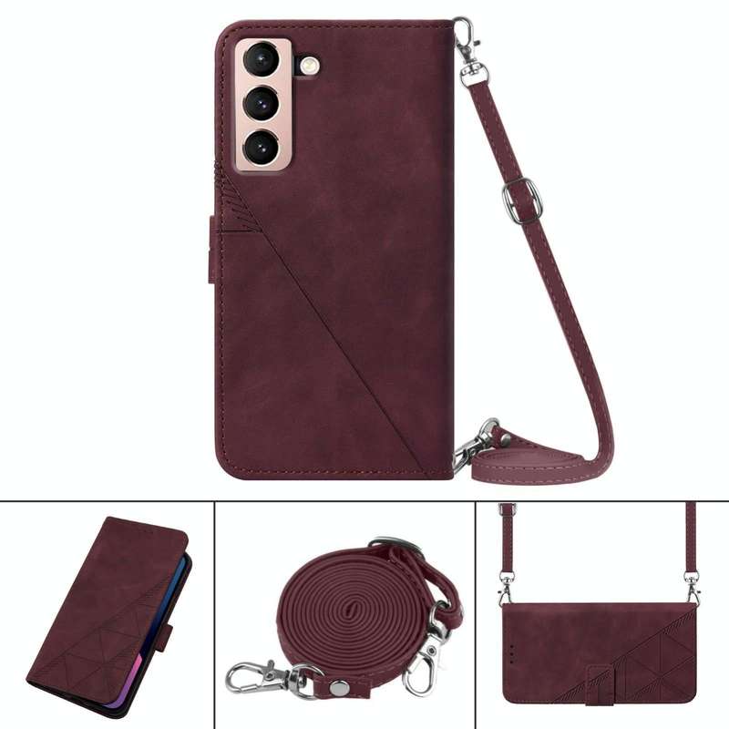 For Samsung Galaxy S21 5G Crossbody 3D Embossed Flip Leather Phone Case(Wine Red)