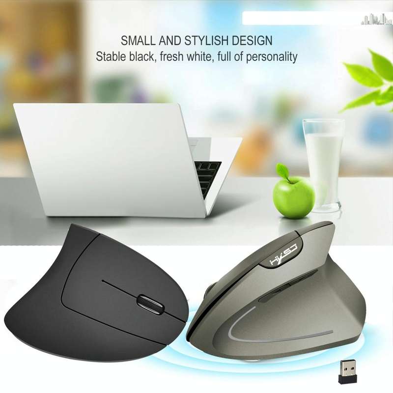 HXSJ T24 6 Buttons 2400 DPI 2.4G Wireless Vertical Ergonomic Mouse with USB Receiver(Grey)