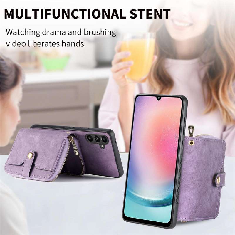 For Samsung Galaxy A24 4G Crossbody Multi-function Zipper Wallet Phone Case(Purple)