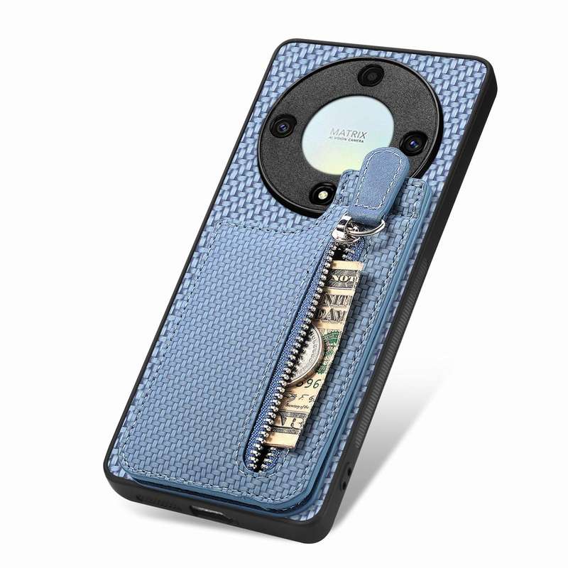 For Honor X9A Carbon Fiber Vertical Flip Zipper Phone Case(Blue)