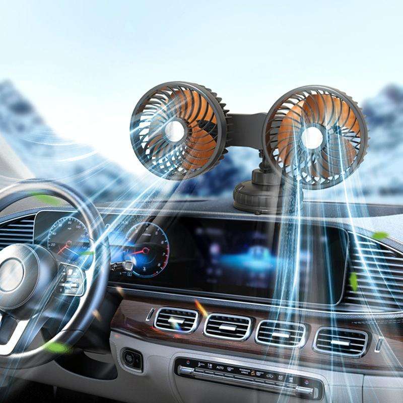 F6026 Large Suction Cup Vehicle-Mounted Double-Head Fan, Model: Cigarette Lighter with USB
