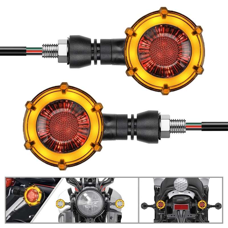 1 Pair Motorcycles Universal Rotating LED Dual-color Flow Turn Signal Light(Amber Yellow Light + ...