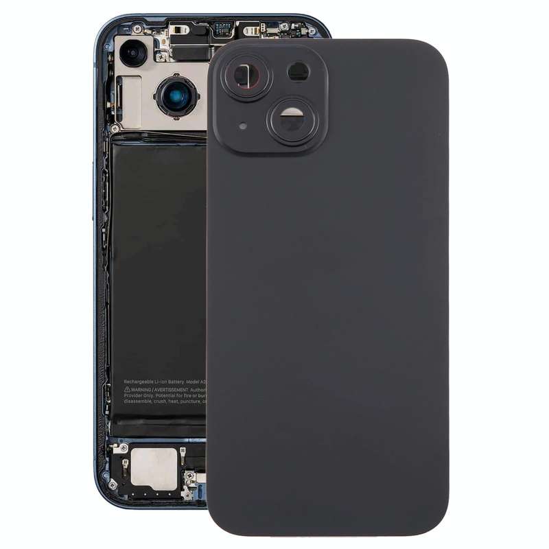 For iPhone 15 Plus Glass Battery Back Cover with Camera Lens Cover(Black)