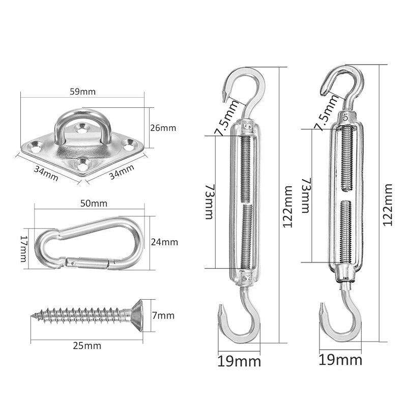 18 PCS / Set Shade Sail 304 Stainless Steel Accessories Outdoor Shade Flower Basket Screws Diamon...
