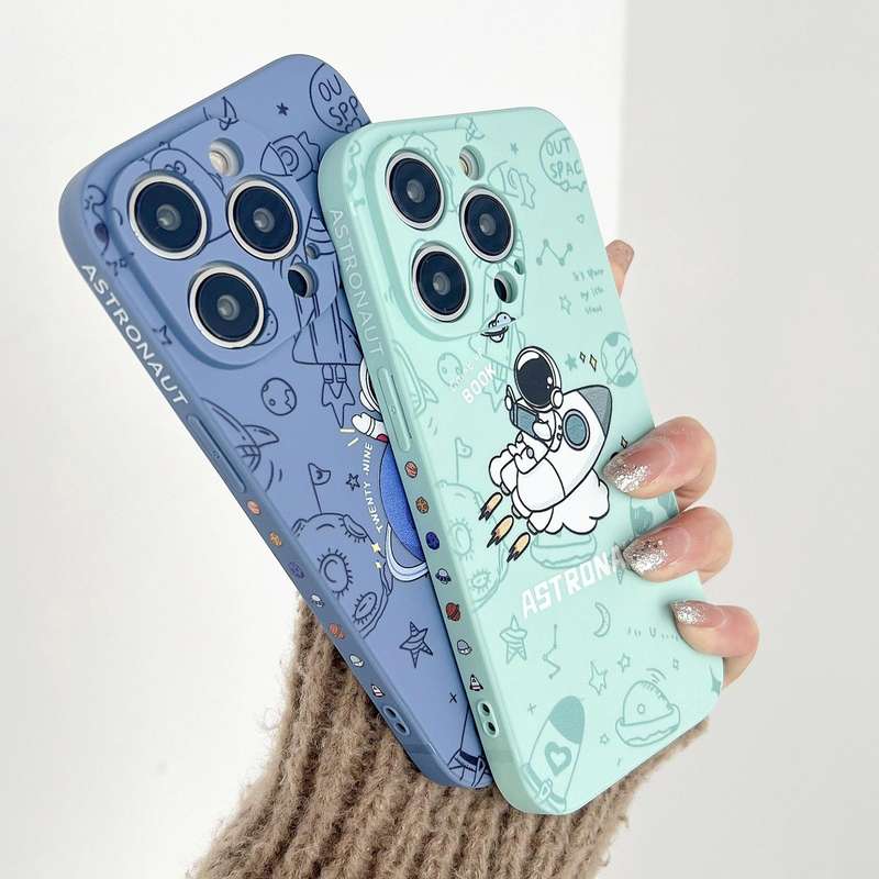 For iPhone XR Liquid Silicone Straight Side Phone Case(Blue Astronaut)