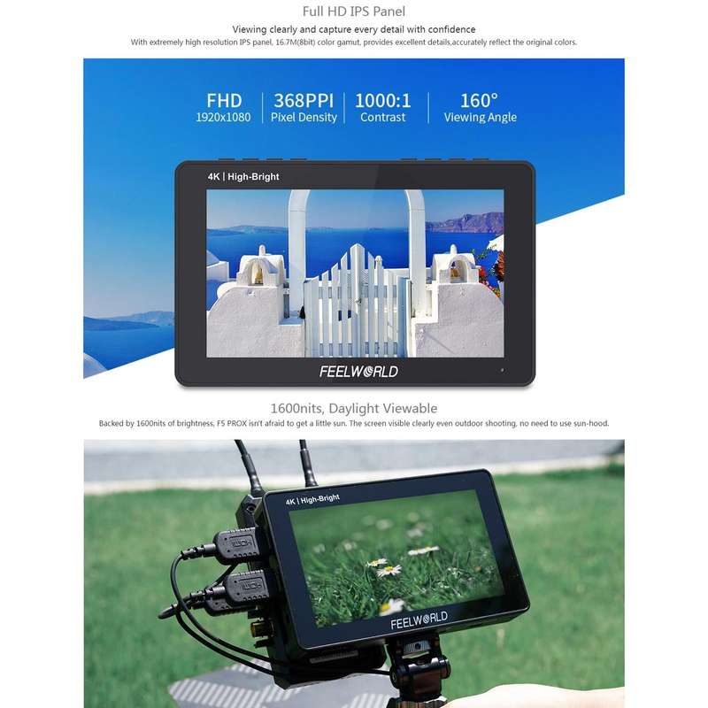 FEELWORLD F5 ProX 5.5 inch 1600nit High Bright Touch Screen DSLR Camera Field Monitor 4K HDMI F97...