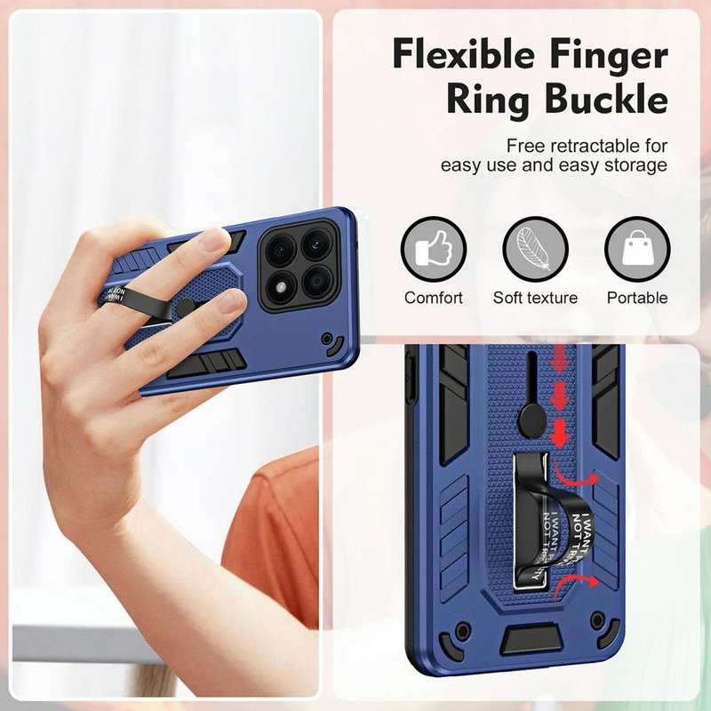 For Honor X8a 2023 Variety Brave Armor Finger Loop Holder Phone Case(Blue)