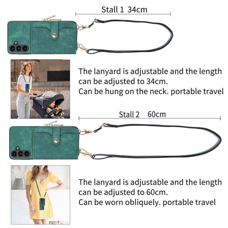 For Samsung Galaxy A34 Crossbody Multi-function Zipper Wallet Phone Case(Green)