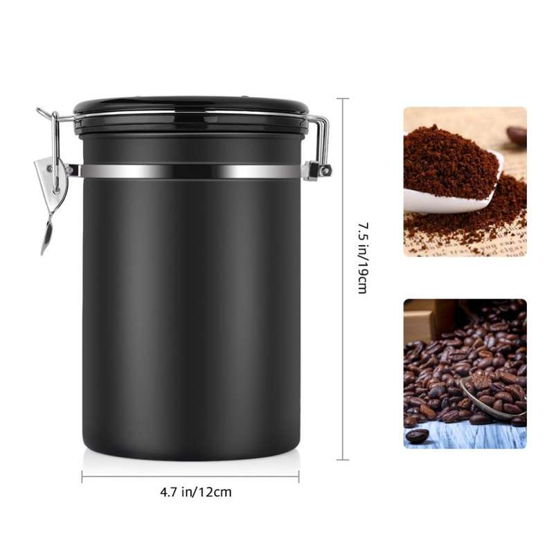 Coffee Container Stainless Steel Tea Storage Chests Black Kitchen Sotrage Canister Coffee Tea Cad...
