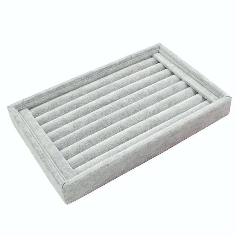 Velvet Case Jewelry Display Holder Organizer Rings Earrings Storage Tray(Gray)