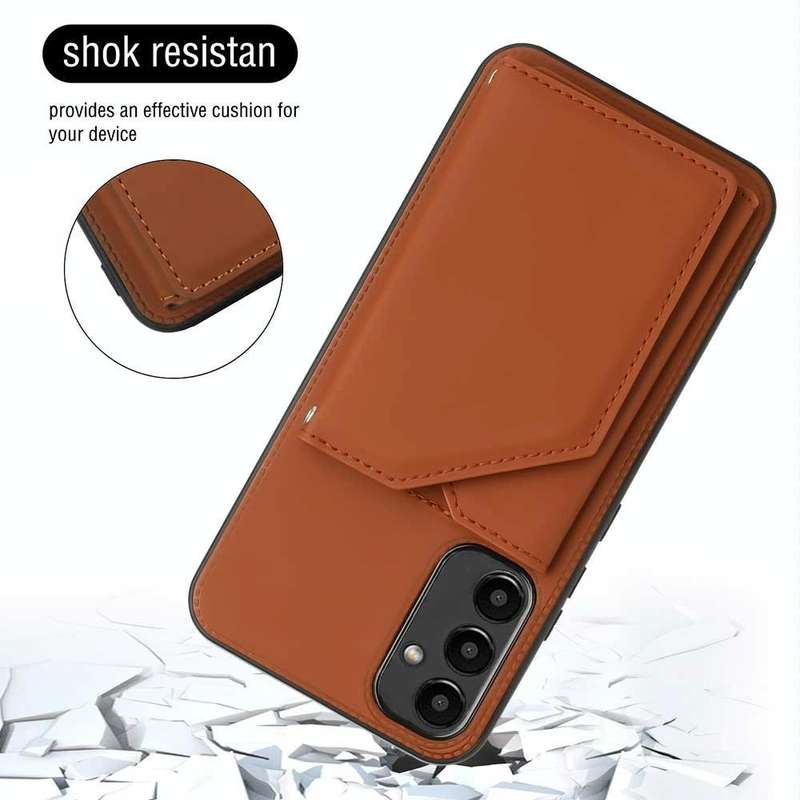 For Samsung Galaxy A34 Skin Feel PU + TPU + PC Card Slots Phone Case(Brown)