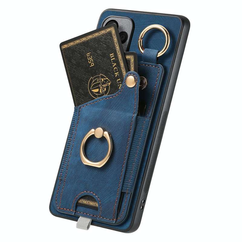 For Honor 90 Lite / X50i Retro Skin-feel Ring Card Bag Phone Case with Hang Loop(Blue)