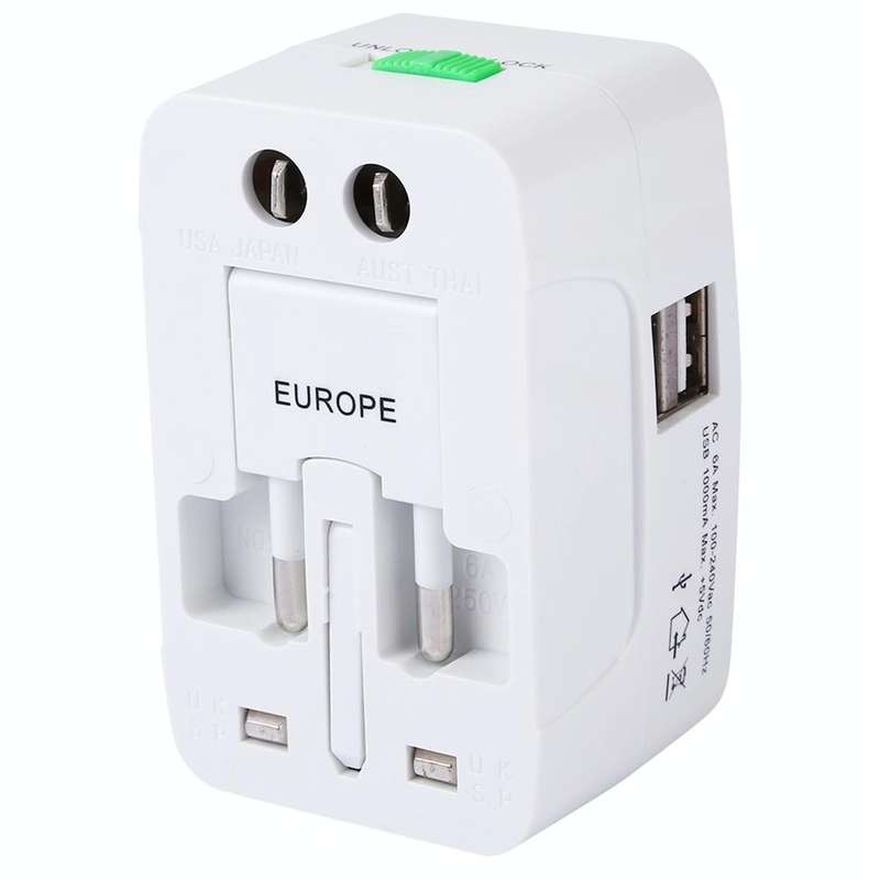 110-250V Multi-function Travel Universal Converter with Dual USB Interfaces, EU / UK / US / AU Pl...