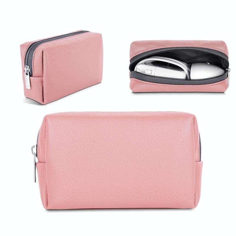 Leather Power Pack Charger Data Cable Mouse Digital Storage Bag(Rose Gold)