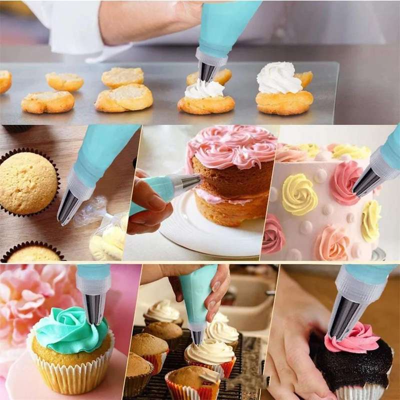 15 In 1 Silicone Icing Piping Cream Pastry Bag Stainless Steel Cake Nozzle Set(Blue)