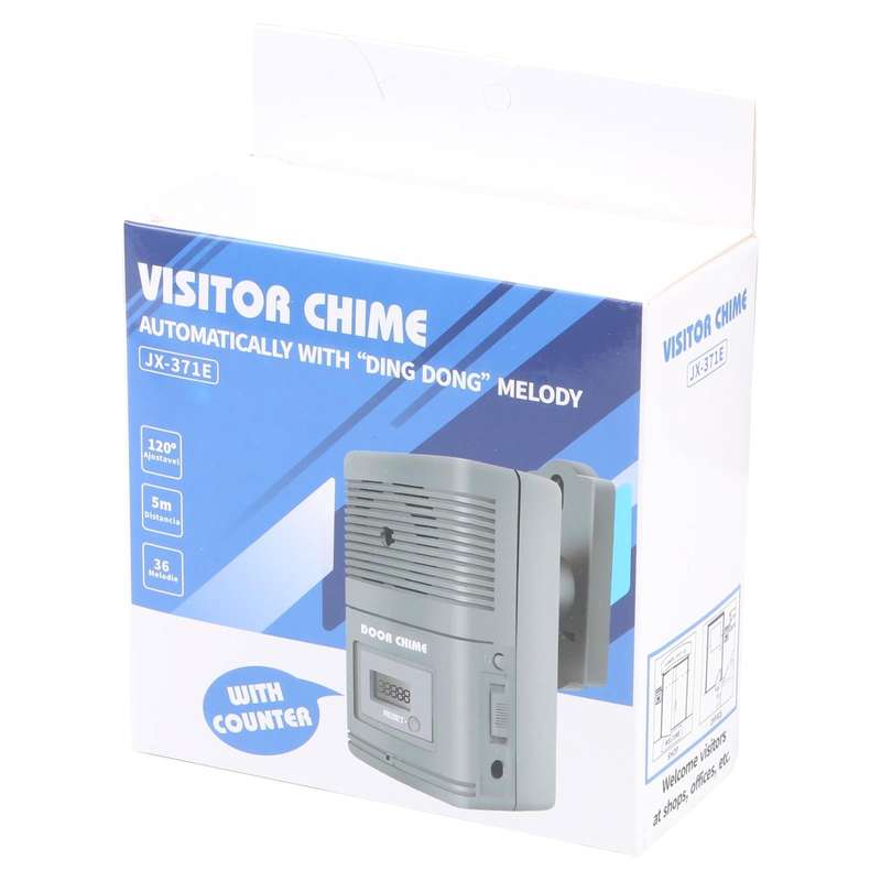 JX-371E Light Sensitive and Motion Activated Visitor Door Chime with 0.7 inch LCD Counter(Grey)