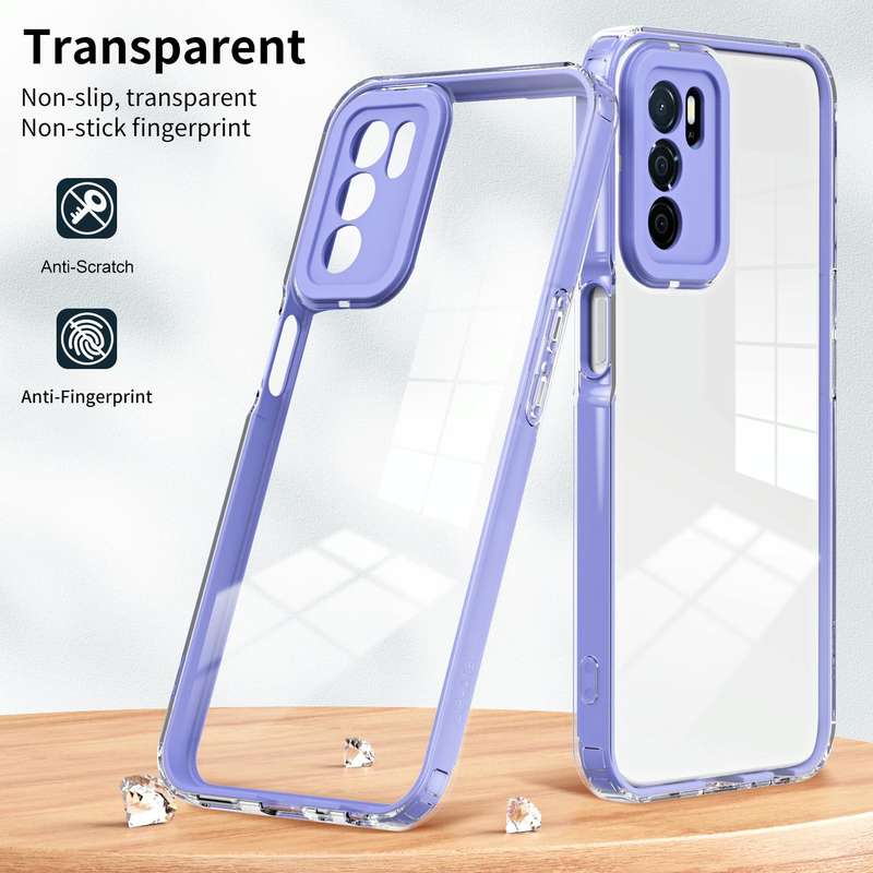 For OPPO A16 / A16s 3 in 1 Clear TPU Color PC Frame Phone Case(Purple)