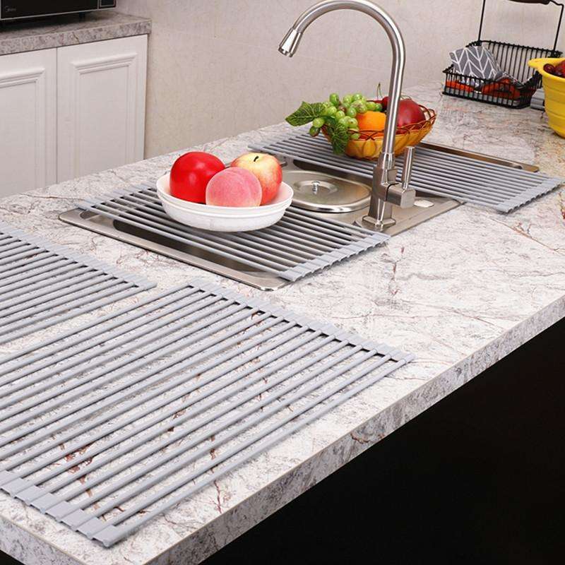 Folding Water Filters Kitchen Rack Sink Bowl Chopsticks Filters, Style: Stainless Steel 33x22cm